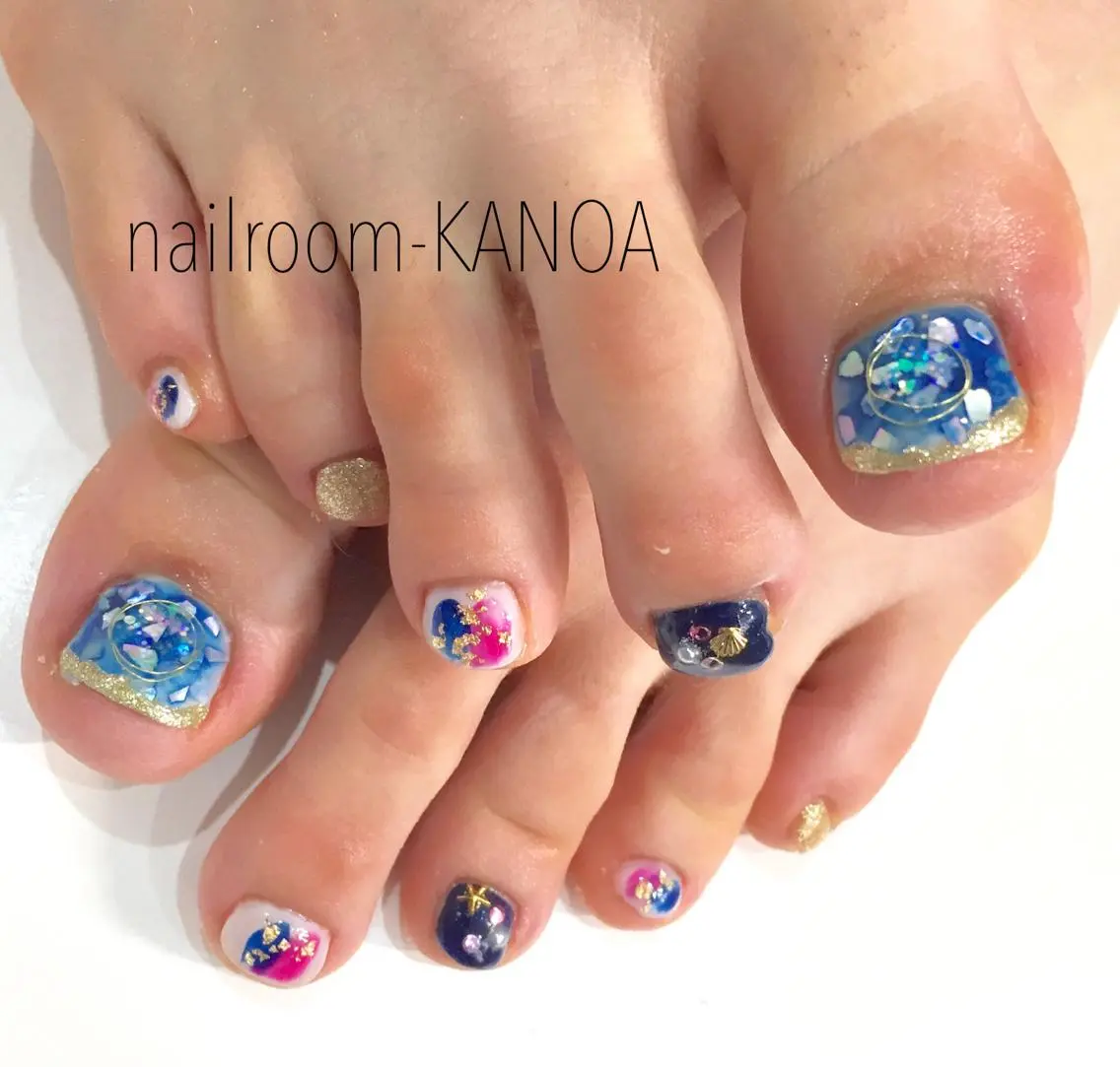 ネイル ブルー ニュアンスネイル ピンク nailroom- KANOAのネイルデザイン
