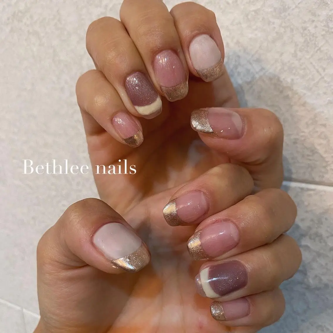 ネイル クリアネイル フレンチネイル ゴールド ミラーネイル ハンドネイル Bethlee nailsのネイルデザイン