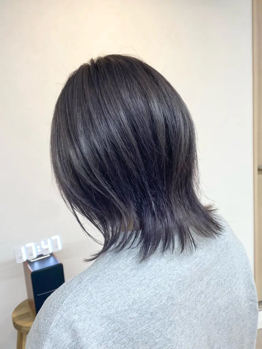 ミディアム カラー ラベンダーカラー ラベンダーグレー ボブ くびれヘア 当日予約🆗ショート /ハイライト/松本のヘアスタイル