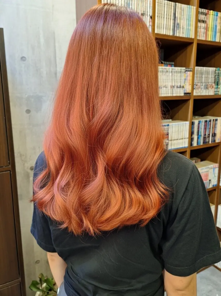 ロング カラー オレンジ オレンジレッド レッドカラー 船引 竜将のヘアスタイル