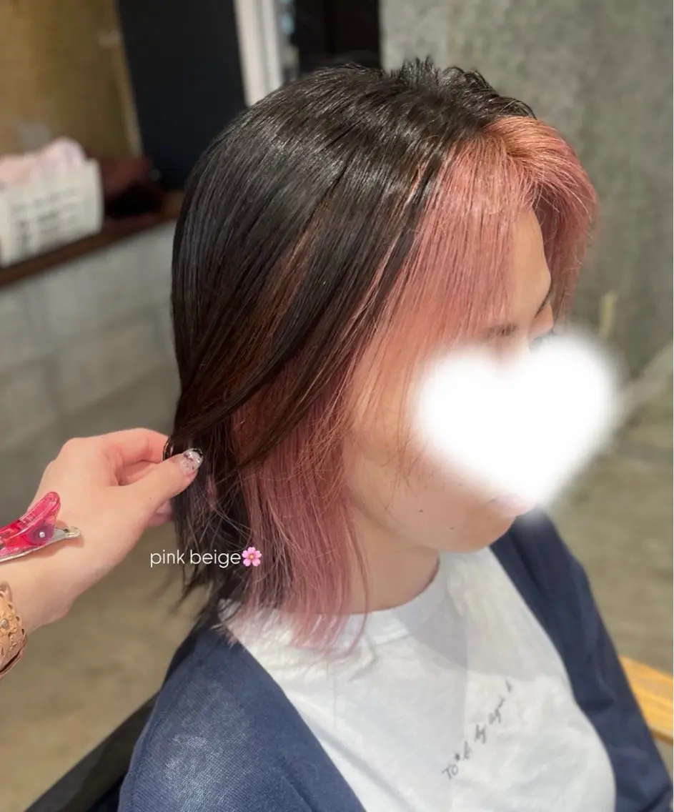 ミディアム カラー ミストバング ベージュカラー ブリーチ ブルーカラー ダブルカラー Blanco Color&Careのヘアスタイル