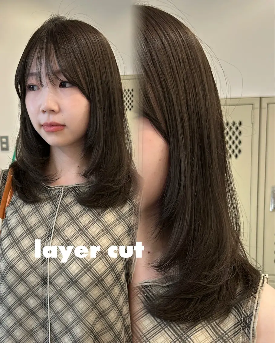 ミディアム カラー 透明感カラー レイヤーカット カット ヘアカラー トリートメント rina /レイヤー /ヘルシーヘアのヘアスタイル