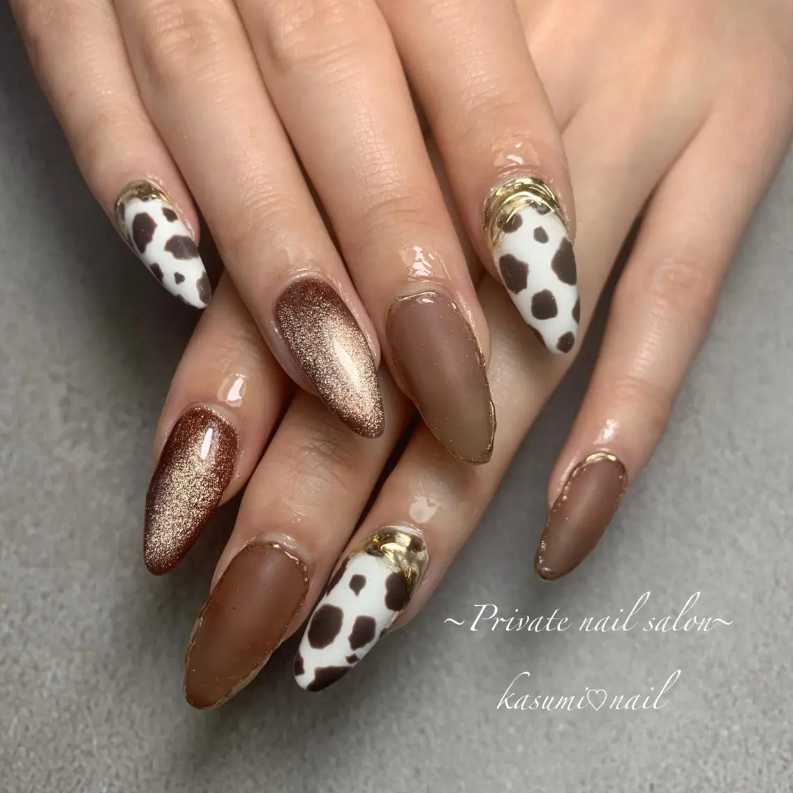 ネイル アニマル柄 ミラーネイル ニュアンスネイル KASUMI♡ Nailのネイルデザイン