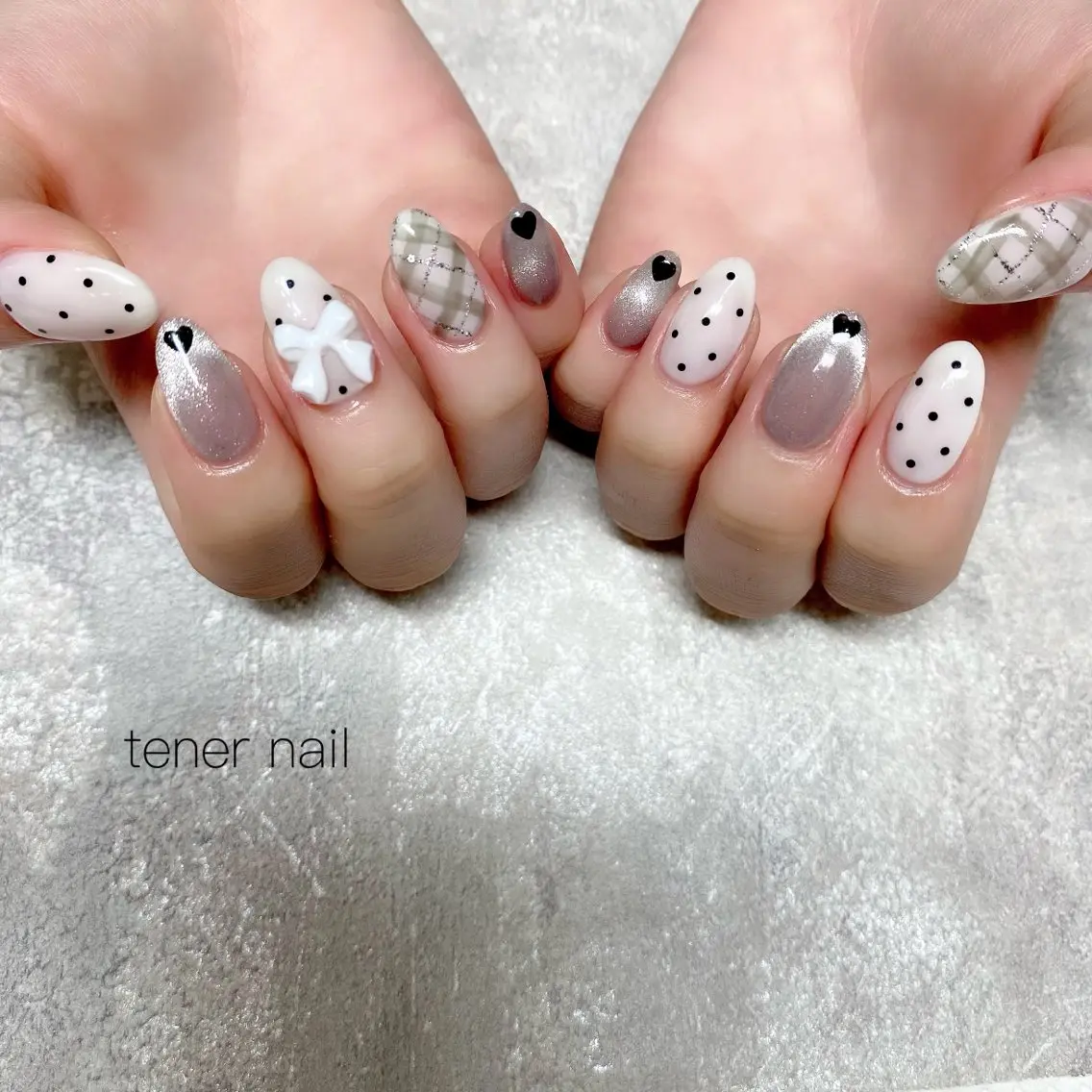 ネイル ドット リボン ハンドネイル テネルネイル tener nailのネイルデザイン