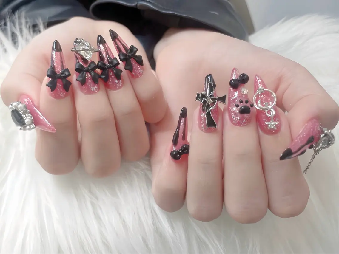 ネイル べっ甲ネイル ブルー フレンチネイル ジェルネイル ガーリー ハンドネイル Rin Nail 新大久保店のネイルデザイン
