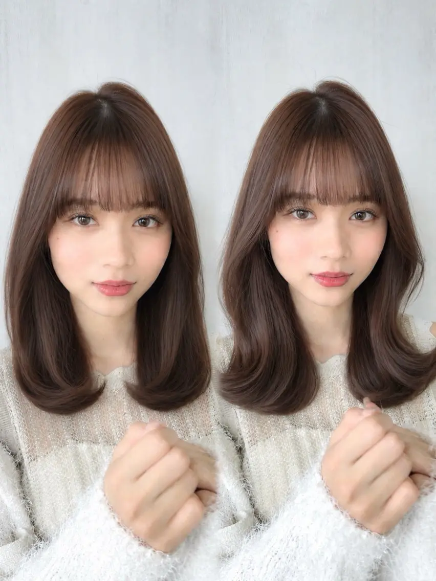 セミロング くびれヘア レイヤーカット カット ヘアカラー トリートメント 顔周り/くびれヘア 韓国ヘア💕風間るなのヘアスタイル