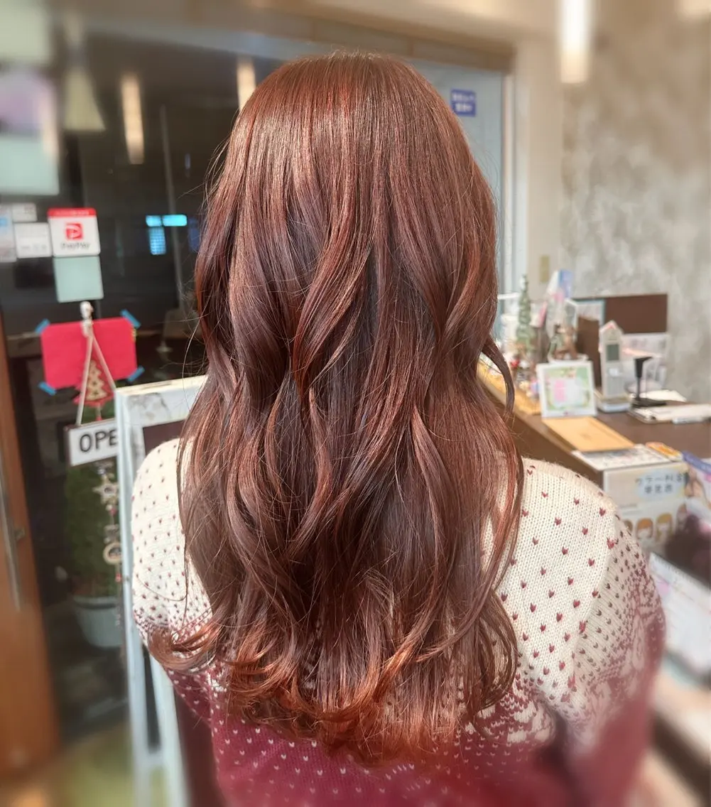 ロング カラー ブラウンカラー 透明感カラー ピンクカラー 松村 ゆうのヘアスタイル