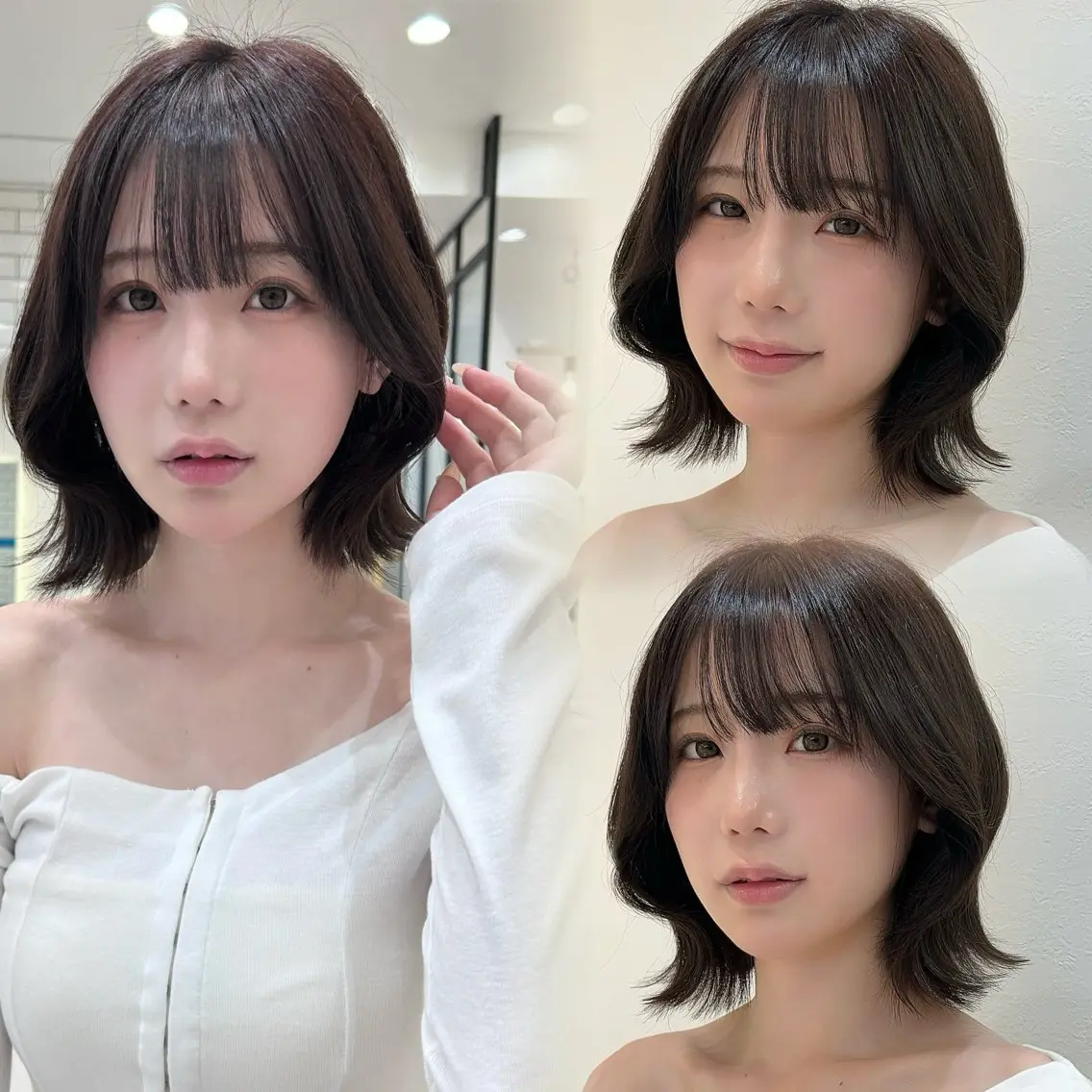 ショート ボブ 顔周りカット 韓国風ヘア 外ハネヘア ボブ/レイヤーボブ/ 髪質改善/梶川 夏季のヘアスタイル