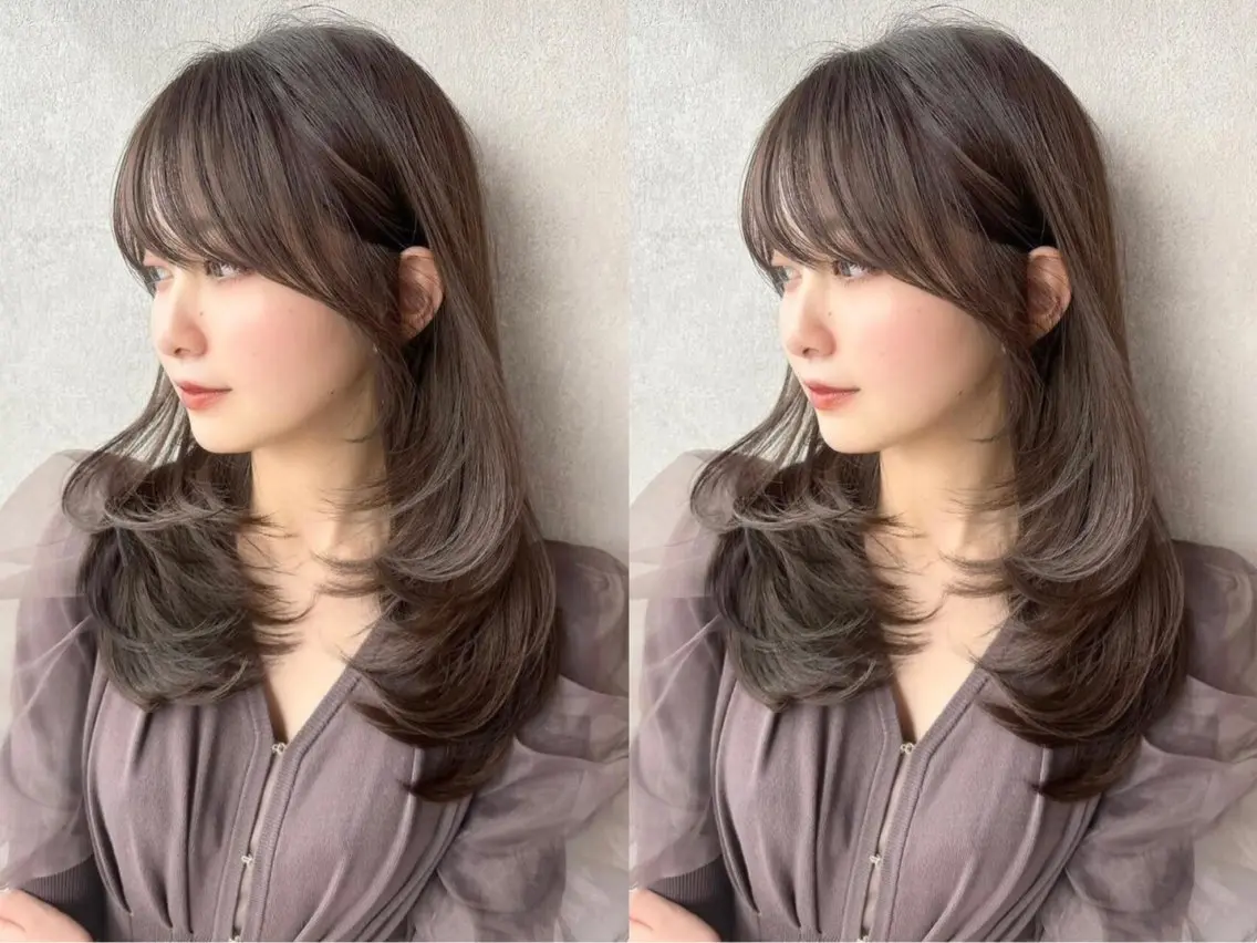 ミディアム カラー ミディアムレイヤー ブリーチ 透明感カラー ブリーチなしカラー 顔まわりレイヤー 【博多髪質改善】 吉村　清志のヘアスタイル
