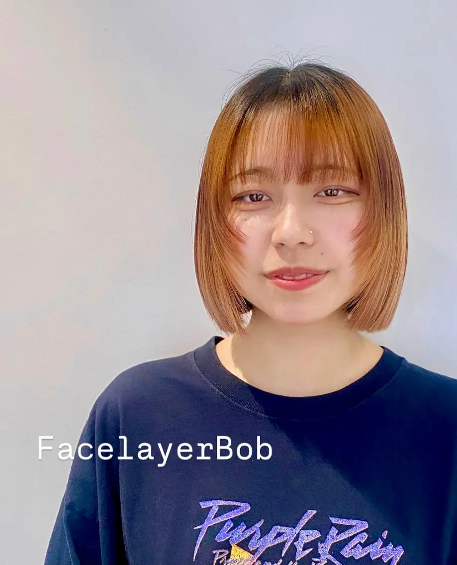 ミディアム ボブ 顔まわりレイヤー 顔周りカット レイヤーカット 小顔カット スギヤマチヒロ /抜け感/パーマのヘアスタイル