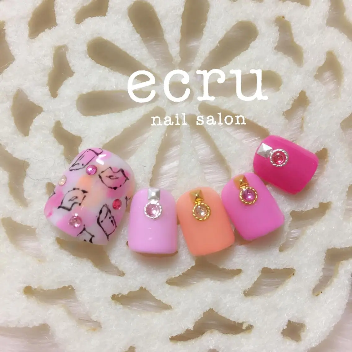 ネイル アートネイル ジェルネイル ストーンネイル ecru nail 長谷川まきのネイルデザイン