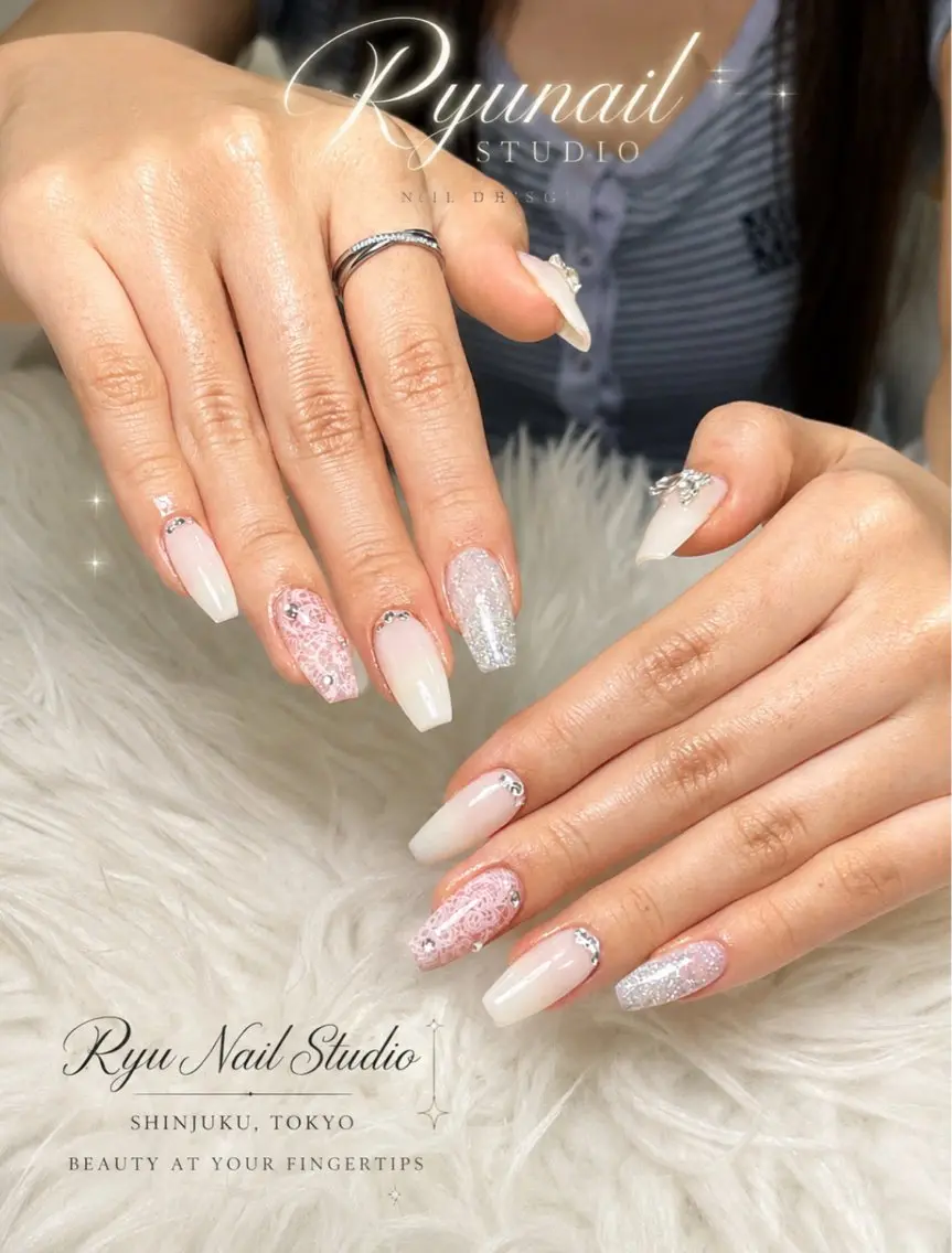 ネイル アートネイル フレンチネイル ジェルネイル キラキラネイル ニュアンスネイル ハンドネイル Ryu Nail YukiChanのネイルデザイン