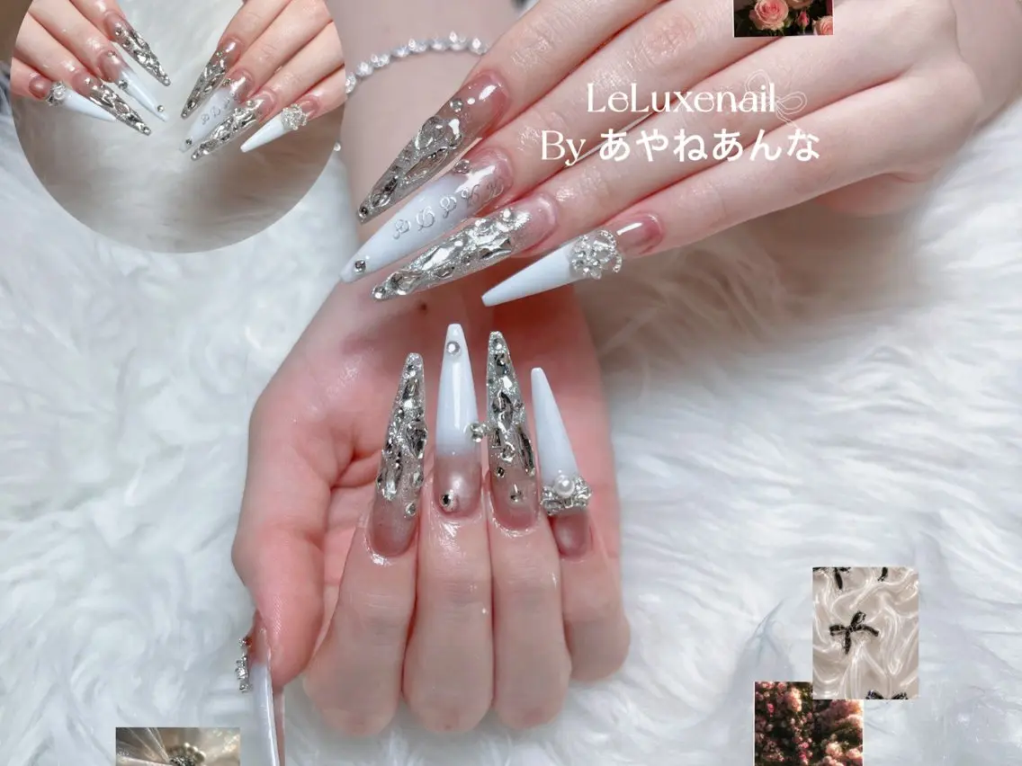 ネイル ゴージャス キラキラネイル ロングネイル 持ち込み シルバー ハンドネイル もか あんなのネイルデザイン