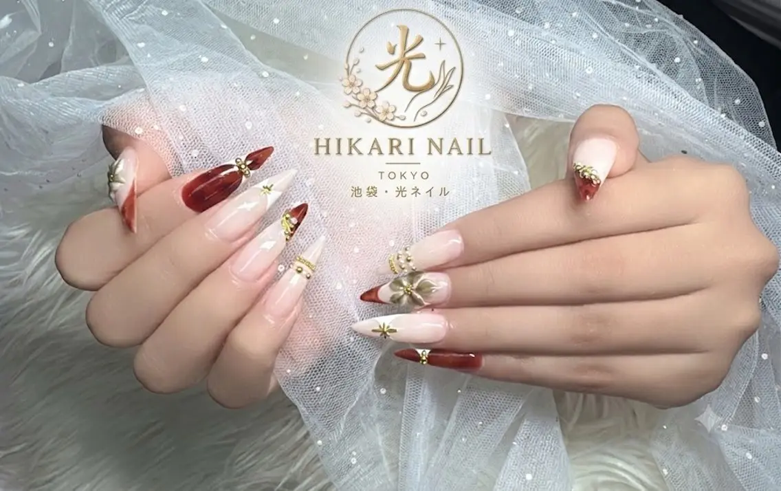 ネイル チークネイル 長さ出し フレンチネイル ガーリー ハート ハンドネイル HikariNail Ikebukuroのネイルデザイン