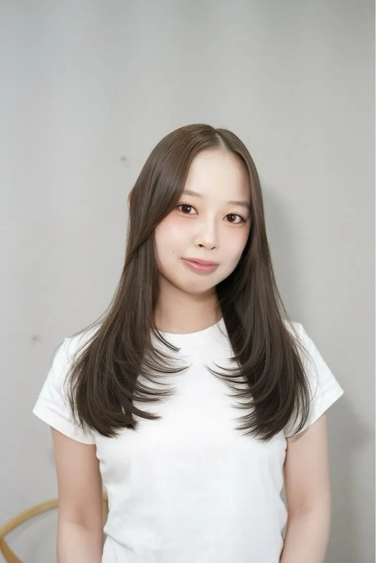 ロング カラー ベージュカラー オリーブベージュ レイヤーカット ヘアカラー トリートメント ブリーチなし透明感 カラー/チサト🌿のヘアスタイル