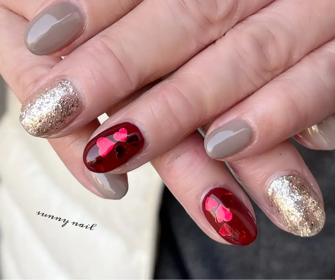 ネイル ジェルネイル ハート パラジェル バレンタイン sunny nailのネイルデザイン