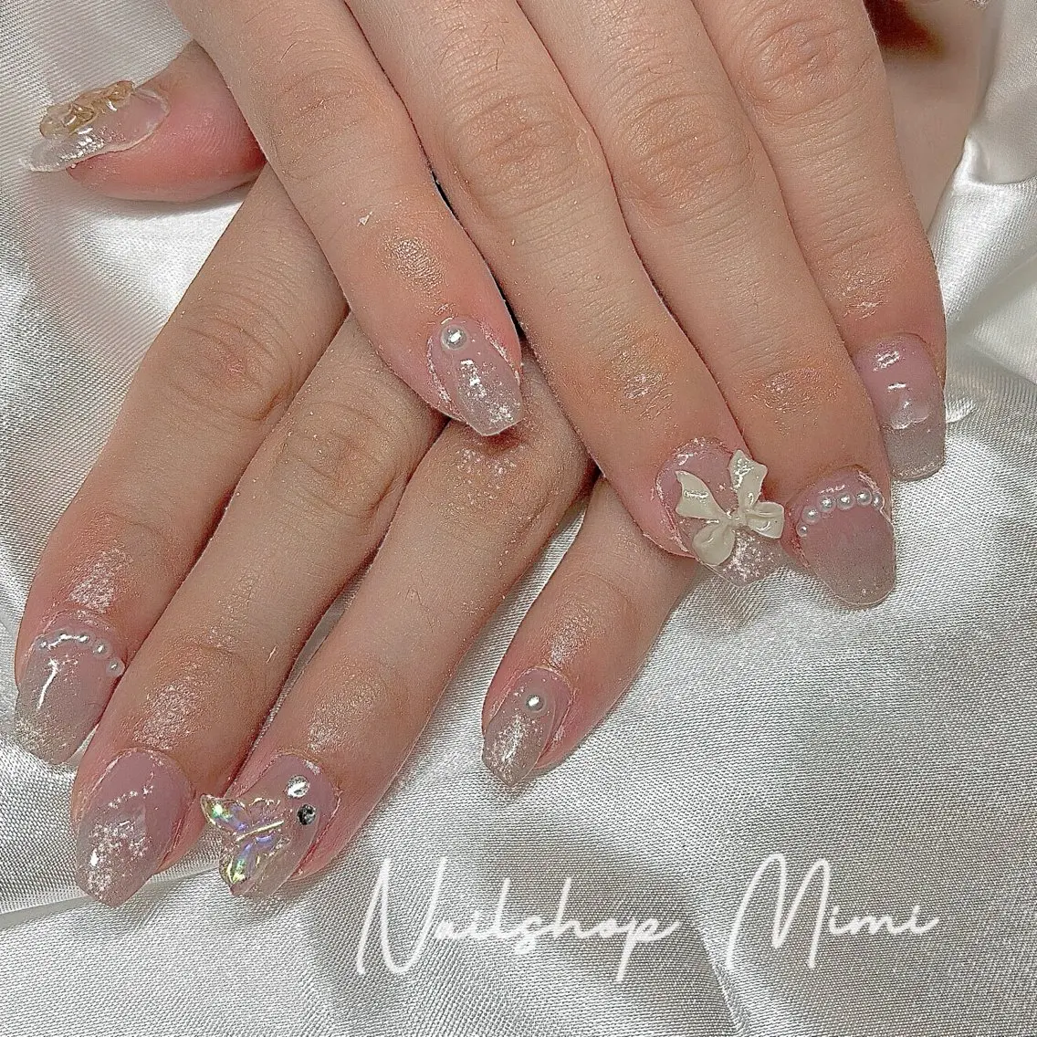 ネイル マグネットネイル リボン ワンホンネイル Nailshop Mimiのネイルデザイン