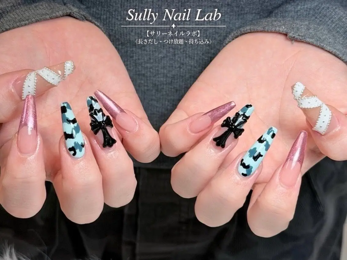 ネイル ジェルネイル キラキラネイル ロングネイル マグネットネイル 持ち込み ハンドネイル Sully Nail Labのネイルデザイン