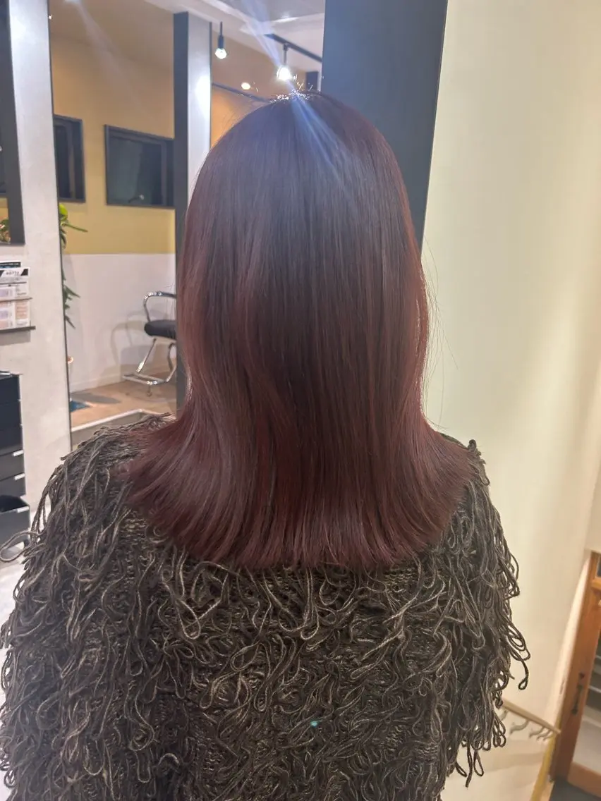ロング カラー ブリーチ ボルドーカラー ブリーチなしカラー カット ヘアカラー トリートメント hubhair レイヤー/透明感のヘアスタイル