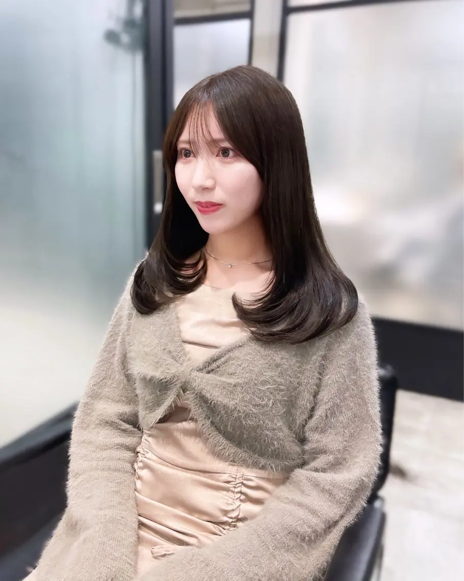 セミロング 韓国風ヘア レイヤーカット 韓国レイヤーカット 髪質改善▫️水野有真のヘアスタイル