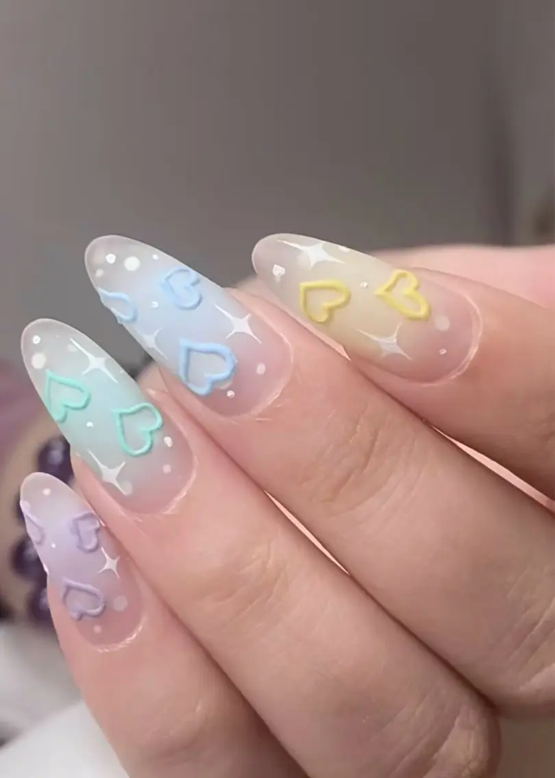 ネイル アートネイル チークネイル ハート ハンドネイル BabyYouMi nailのネイルデザイン