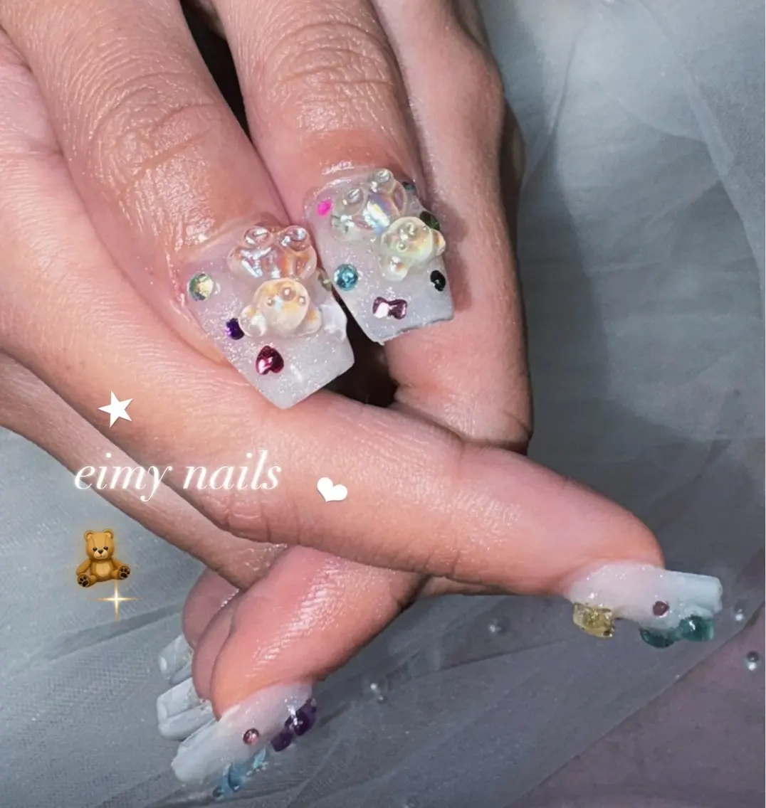 ネイル アートネイル ハート キラキラネイル マグネットネイル リボン ハンドネイル eimy nails♡のネイルデザイン