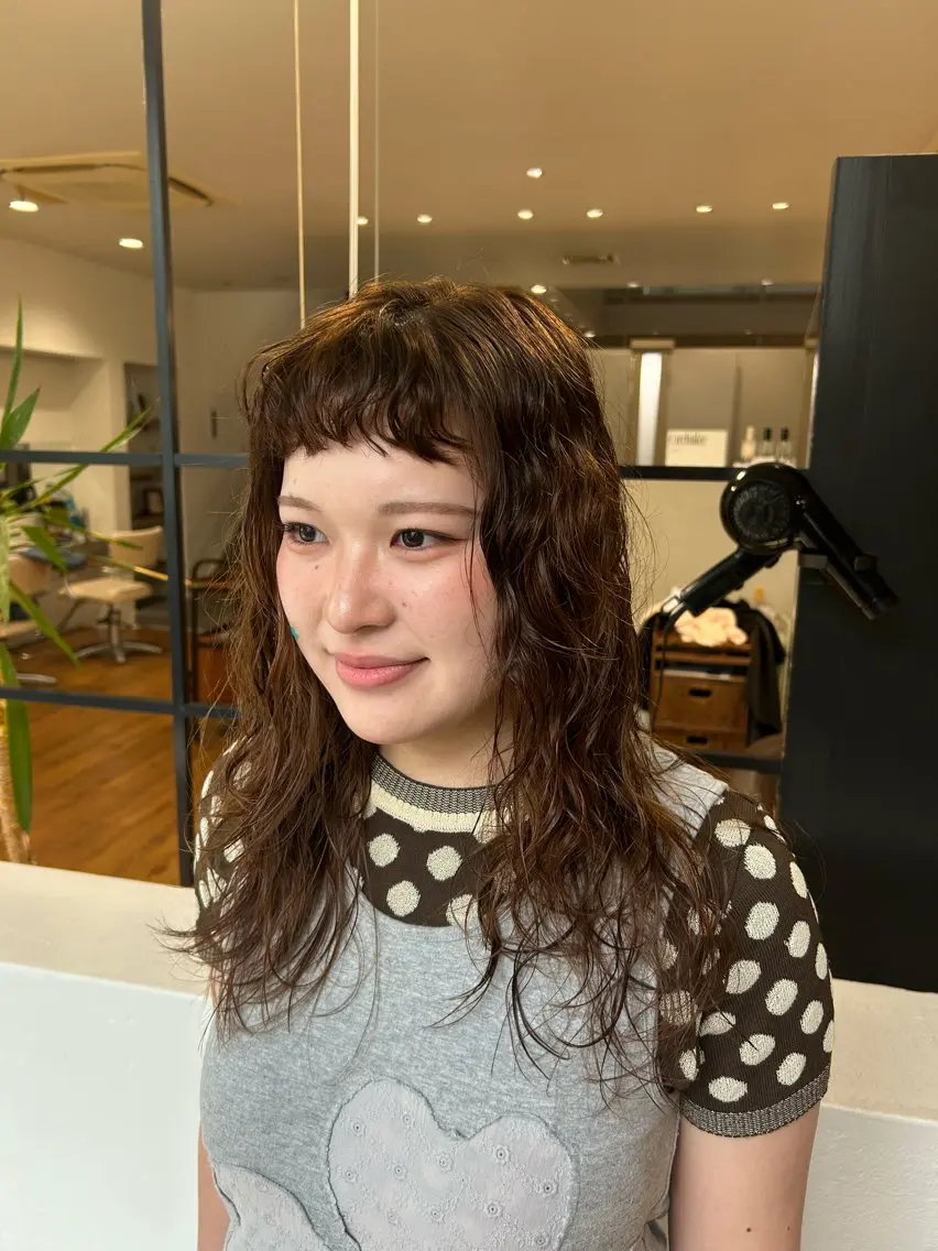セミロング パーマ セミロングパーマ パーマ ながの みさきのヘアスタイル