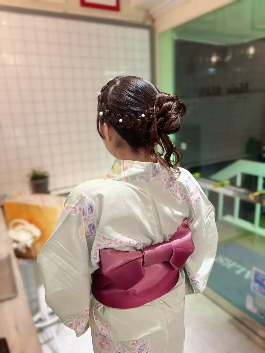 ヘアアレンジ 浴衣 さくら🌸エクステ/ ガーリーカラーのヘアスタイル