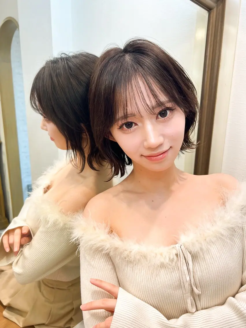 ショート ボブ レイヤーカット カット ヘアカラー トリートメント 🤍レイヤー/ 縮毛矯正🖤菊池瑛士のヘアスタイル