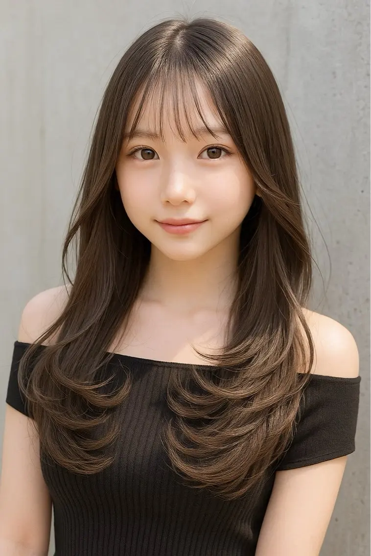 ロング カラー パーマ 透明感カラー レイヤーカット さく/髪質改善× 縮毛矯正/町田のヘアスタイル