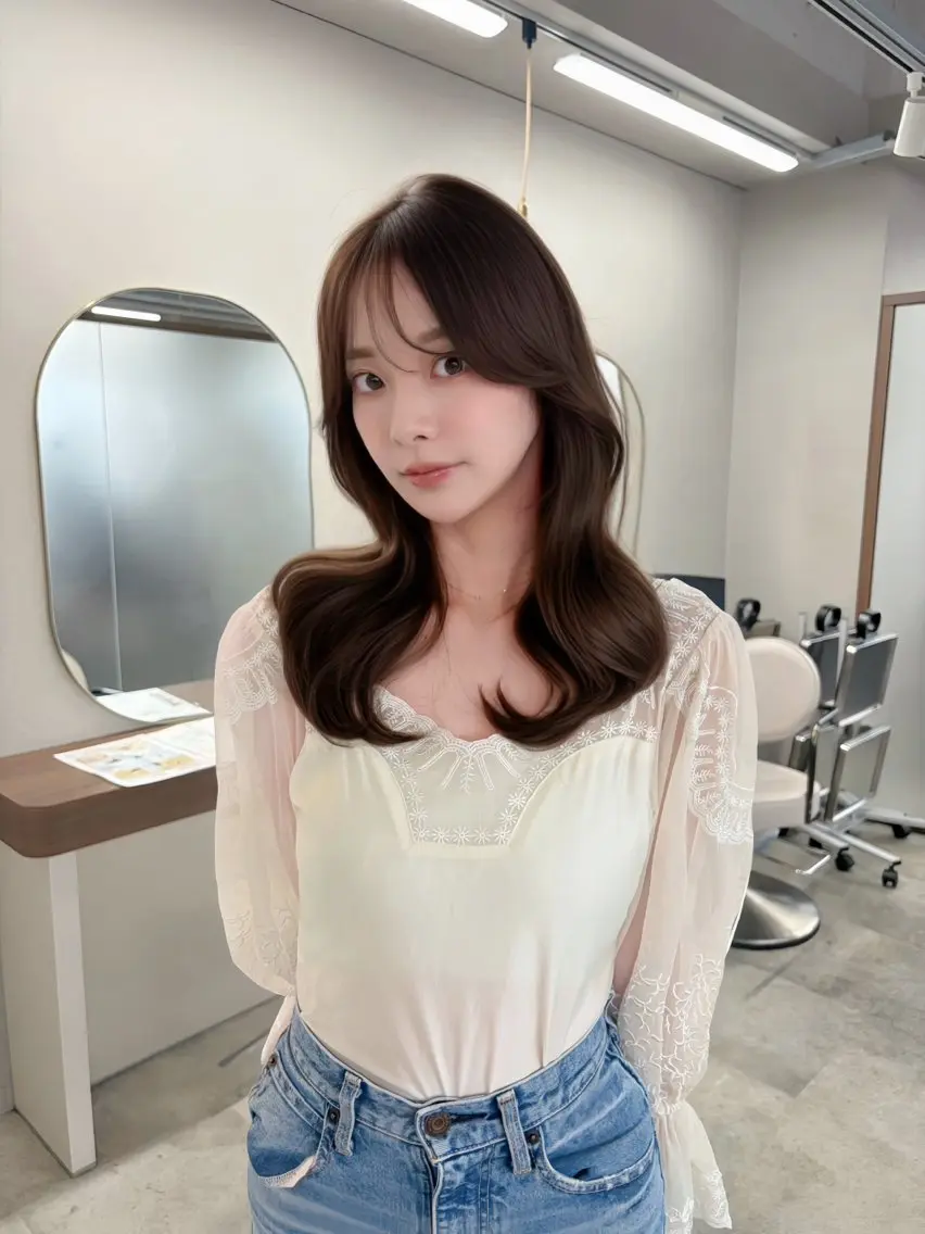 ロング カラー 透明感カラー 韓国風ヘア レイヤーカット カット ヘアカラー トリートメント 藤野 結衣のヘアスタイル