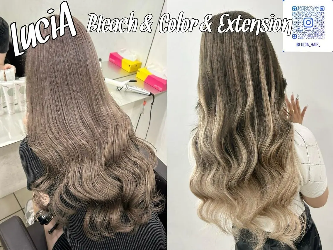 カラー ロング ヘアアレンジ シールエクステ 黒髪 ブリーチ デザインカラー ダブルカラー MISAKIエクステ ブリーチ\5900のヘアスタイル