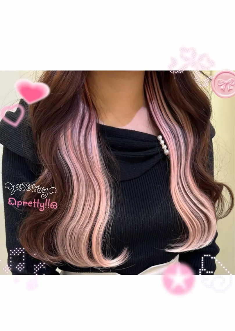 ロング エクステ SHION🍒ྀི/ ヘアメ/ピンクカラーのヘアスタイル