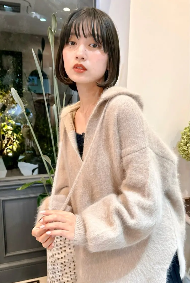 ミディアム 切りっぱなしボブ ボブ カット ヘアカラー 江口 ゆみのヘアスタイル
