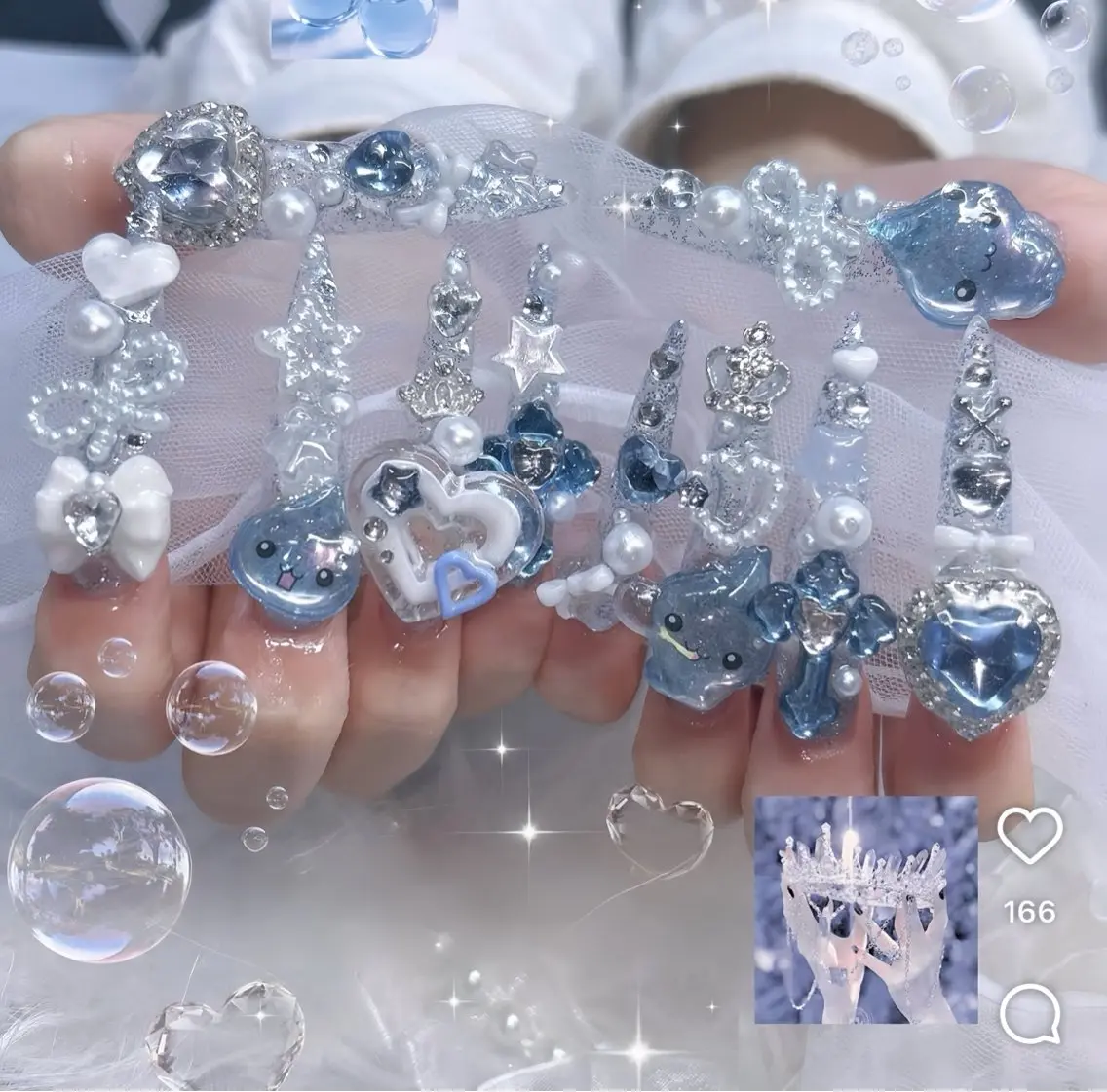 ネイル ブルー フラッシュネイル フラワーネイル ホログラムネイル キラキラネイル ハンドネイル Rin Nail 新大久保店のネイルデザイン