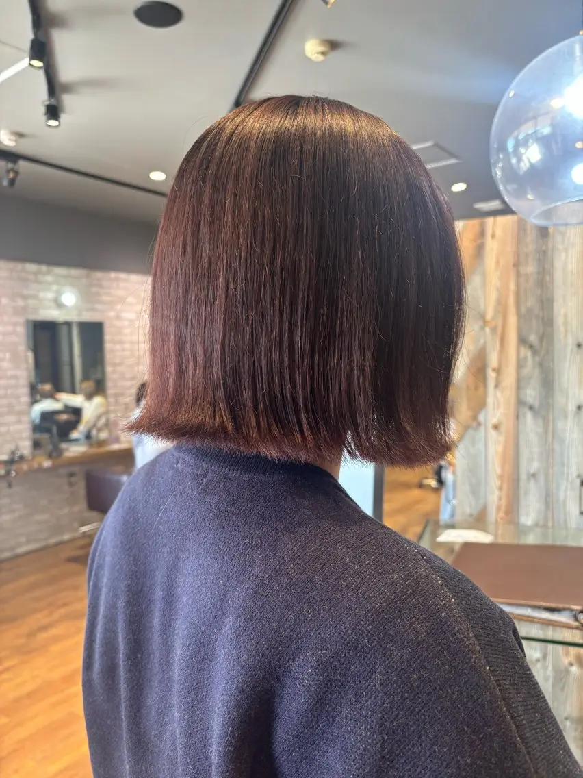 ショート カラー ブラウンカラー ピンクカラー ピンクブラウン 🎀ワンレンボブ🎀 ワンカラー　あゆみのヘアスタイル