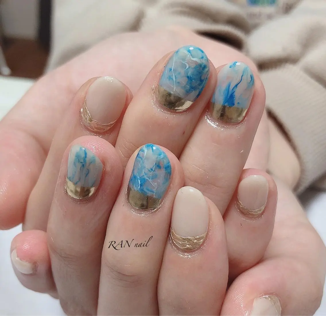 ネイル ブルー フットネイル 大理石ネイル(マーブル) ミラーネイル オフィスネイル ハンドネイル フットネイル RAN nailのネイルデザイン
