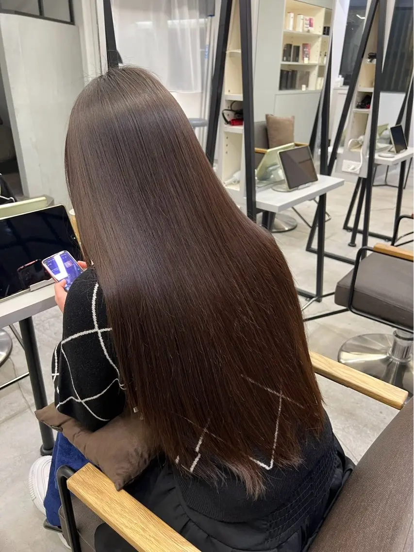ロング パーマ 縮毛矯正 🍒モテ暖色カラー × うる艶✧ ゆなのヘアスタイル