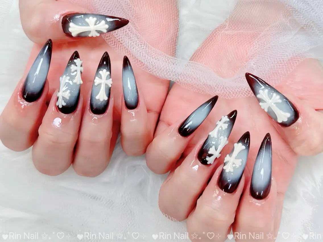 ネイル オーロラネイル チークネイル 桜ネイル クリアネイル ドット ハンドネイル Rin Nail Shinokuboのネイルデザイン