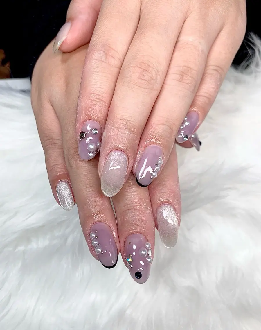ネイル パープル ストーンネイル xinh nailsのネイルデザイン