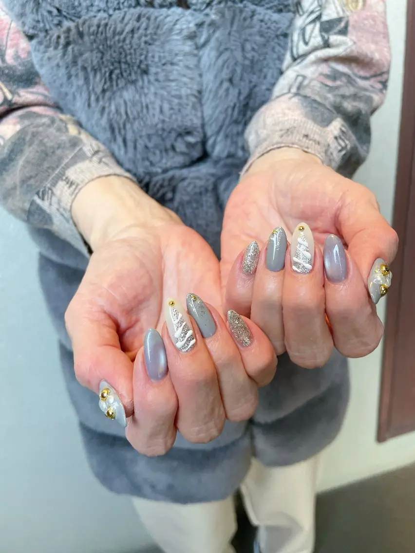 ネイル ジェルネイル パラジェル 冬ネイル クリスマス kiki nail &brow二子玉川のネイルデザイン