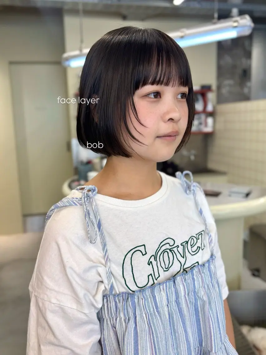 ミディアム 切りっぱなしボブ ボブ 顔まわりレイヤー レイヤーカット ktwo/難波 /似合わせ/木浦のヘアスタイル