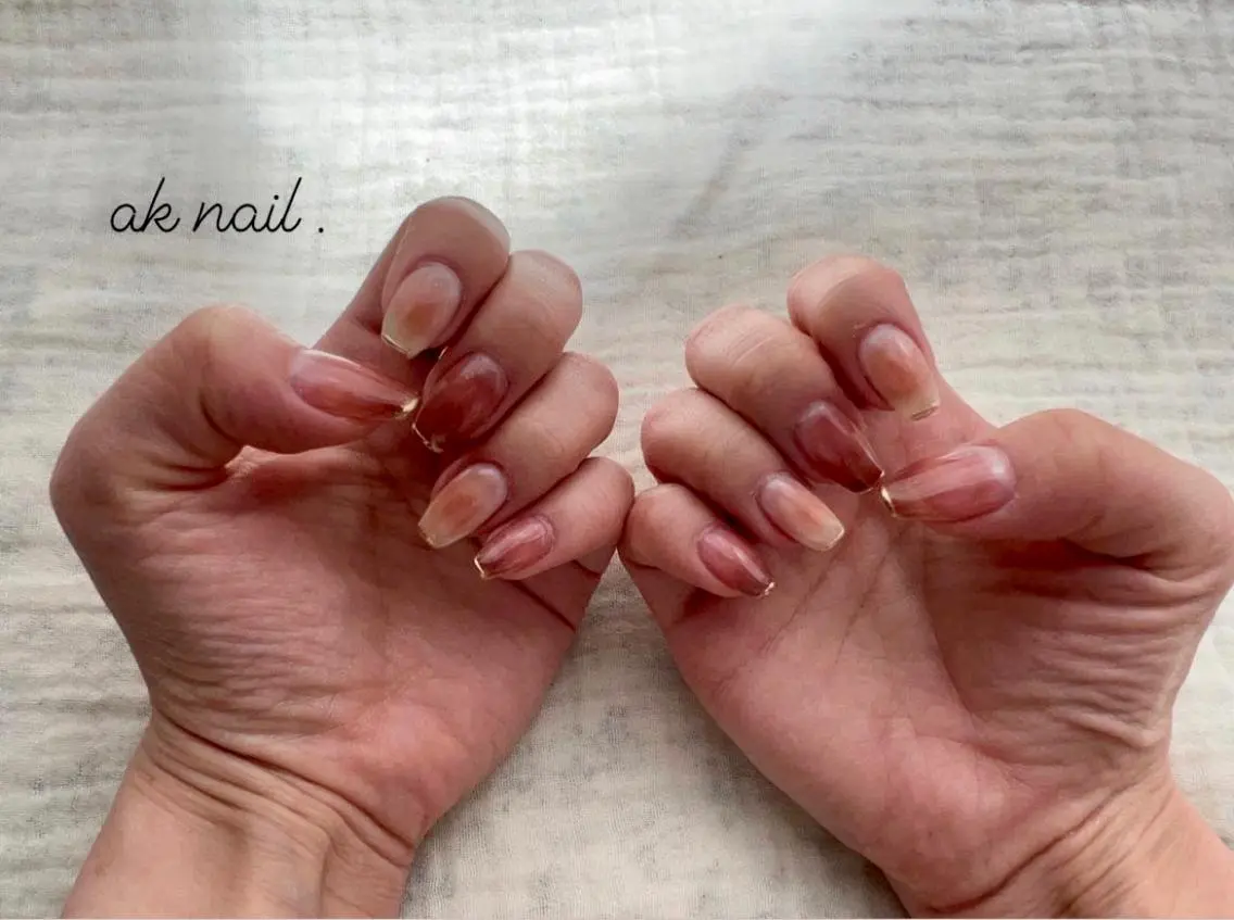 セミロング ネイル ニュアンスネイル ハンドネイル ak nail .のネイルデザイン