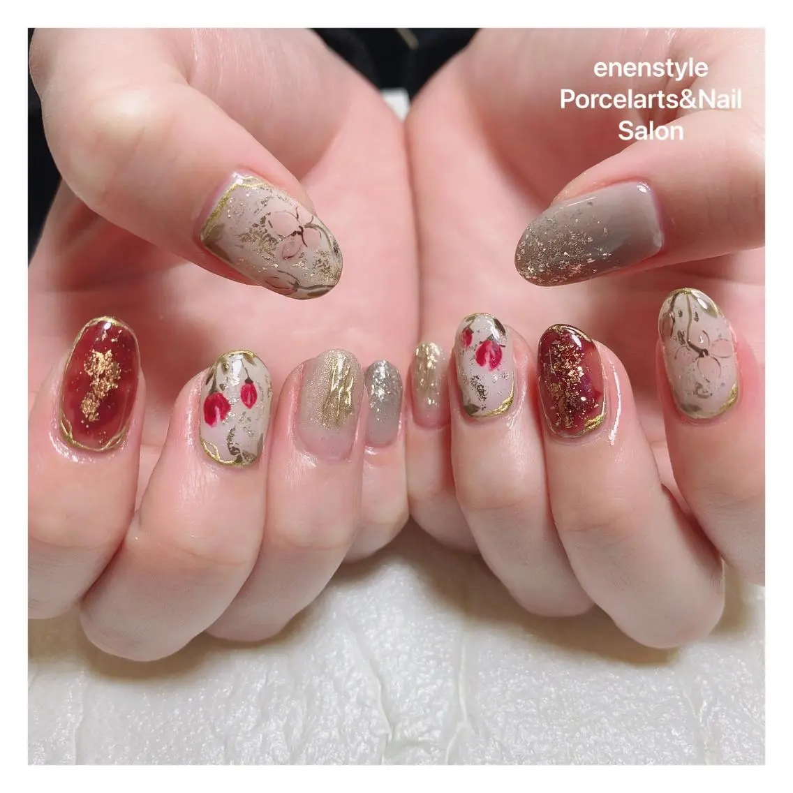 ミディアム ネイル ハンドネイル 🐾enen style 🐾のネイルデザイン