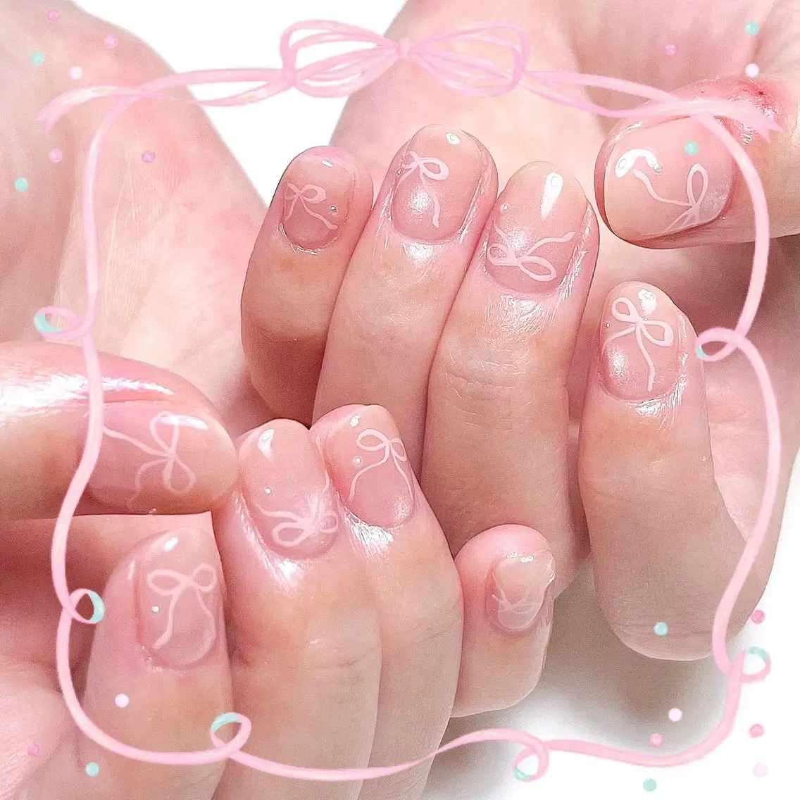 ネイル リボン ハンドネイル いちごパフェ ゆいのネイルデザイン