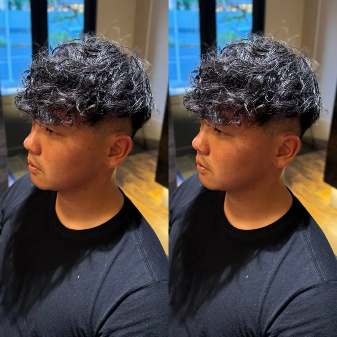 ショート パーマ メンズ フェードカット スペインカール 刈り上げ カット パーマ 久保 貴大のヘアスタイル