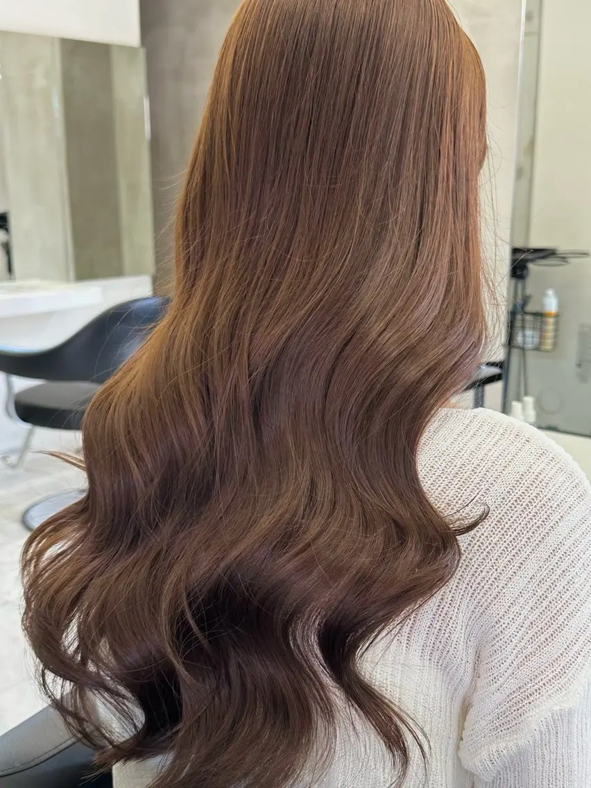 ロング カラー ブリーチ ブラウンカラー キャラメルブラウン ブリーチなしカラー 韓国風ヘア よしだ りんのヘアスタイル