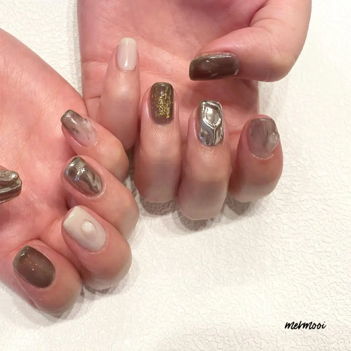 ネイル アートネイル クリアネイル 長さ出し ジェルネイル 大理石ネイル(マーブル) mermooi nailのネイルデザイン