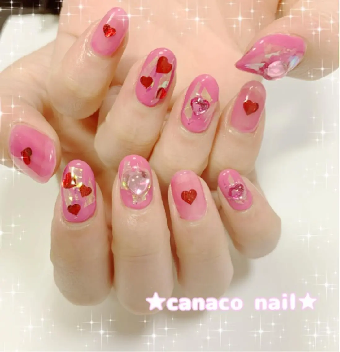 ネイル ハート ストーンネイル ハンドネイル ハンドケア ベテランネイル cnc  nailのネイルデザイン
