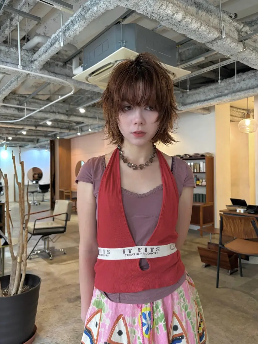 ミディアム カラー ブラウンカラー オレンジ オレンジブラウン 顔まわりレイヤー 顔周りカット カット ヘアカラー トリートメント yu maのヘアスタイル